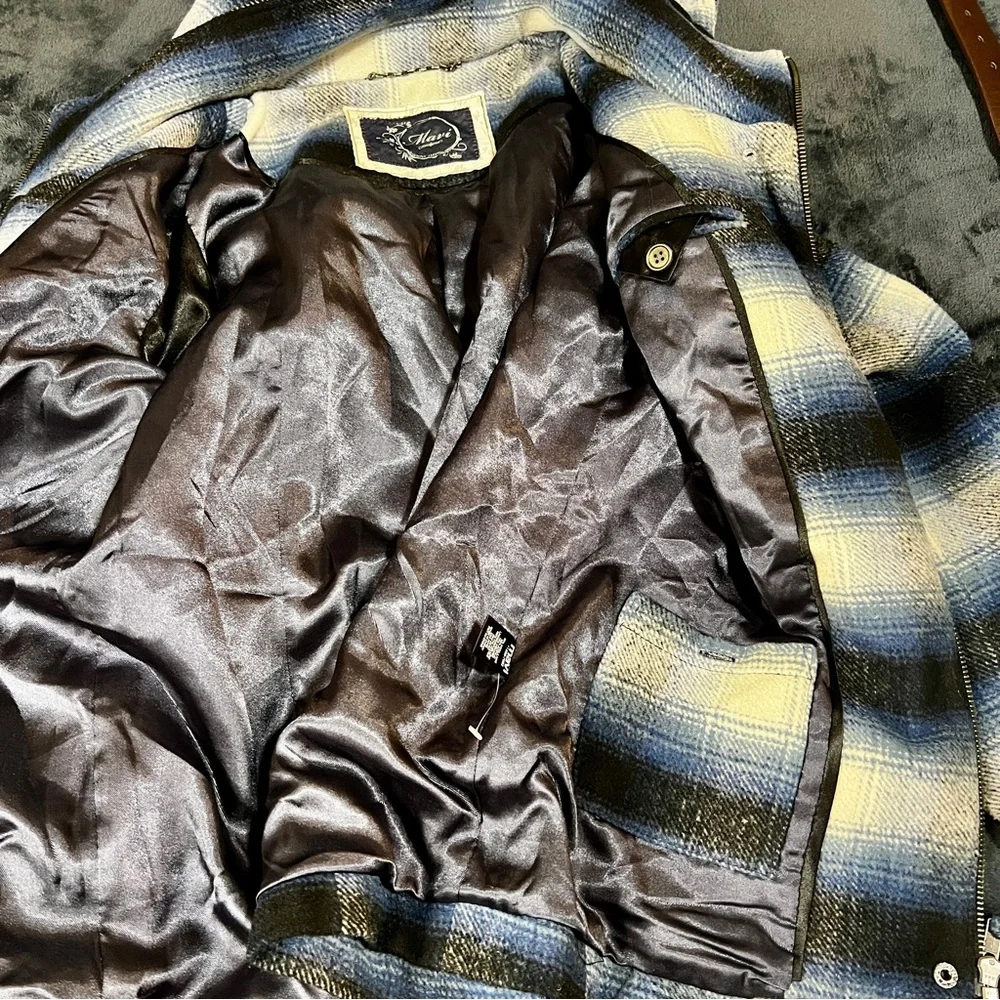 Mavi Wms Y2K Plaid Flannel Wool Blend Hooded Mock Neck‎ Preppy Casual Jacket S